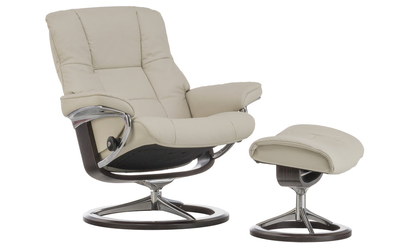 Stressless Mayfair Light Grey Chair and Ottoman (Medium)